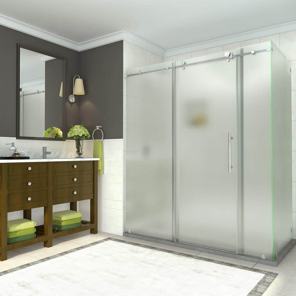 Coraline 68-72" Stainless Steel Frameless Sliding Shower Enclosure with Frosted Glass