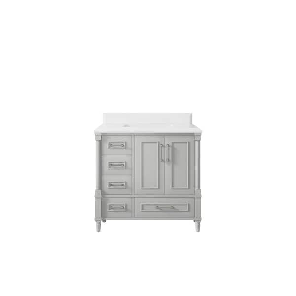 Willow Collections Hudson 36 in. W x 22 in. D x 36 in. H Single Sink Bath Vanity Center in Gray with Cove Edge White Quartz Top