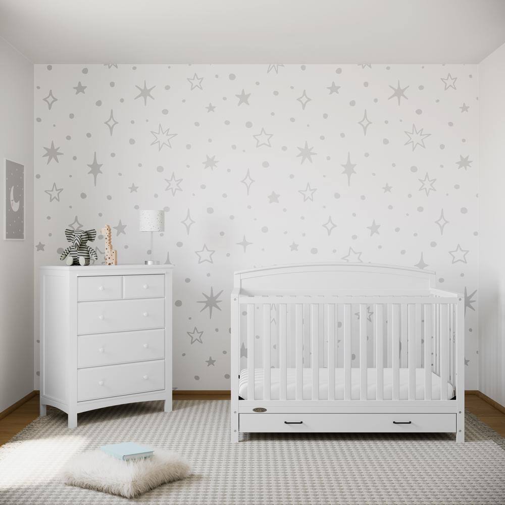 White Pine 5-in-1 Convertible Crib with Drawer