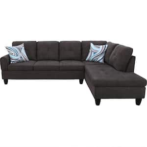 103 in. Slope Arm 2-Piece Linen L-Shaped Sectional Sofa in Dark Brown