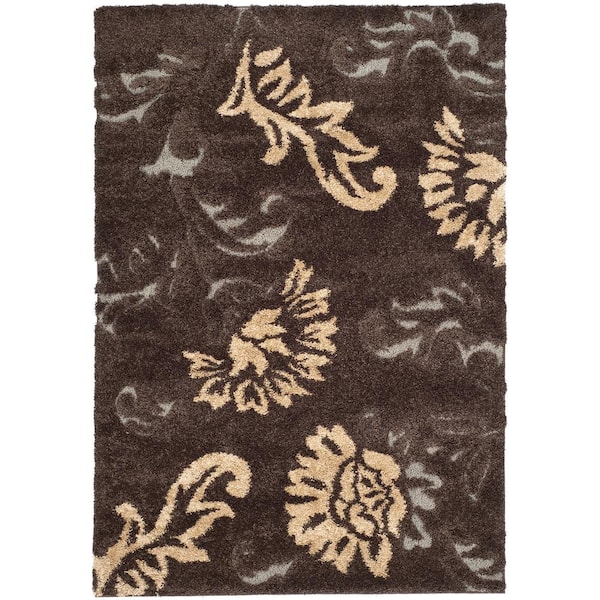 Florida Shag Dark Brown/Smoke 4 ft. x 6 ft. Floral Area Rug