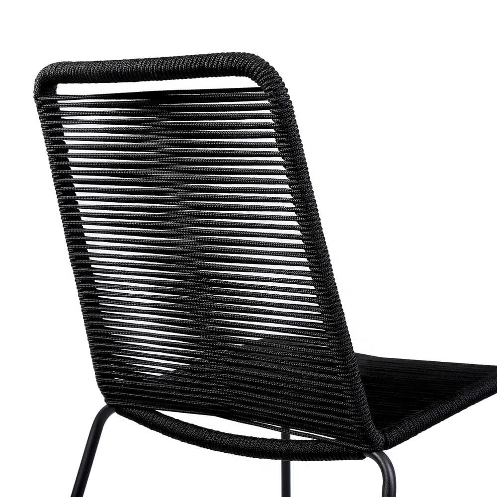 Shasta Black Rope and Metal Outdoor Stackable Dining Chairs, Set of 2