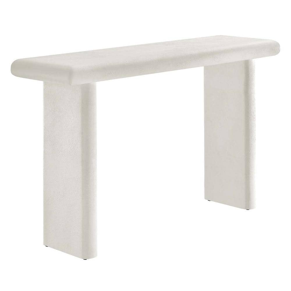 Relic 15 in. in White Rectangle Solid Mango Wood Concrete Textured Console Table