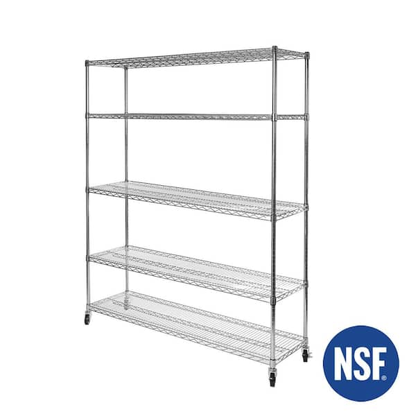 Seville Classics 60 in. W x 24 in. D. x 72 in. H, UltraDurable Commercial-Grade 5-Tier NSF-Certified Wire Shelving with Wheels