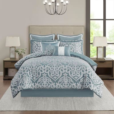 Dillon 8-Piece Aqua/Silver Polyester Cal King Comforter Set
