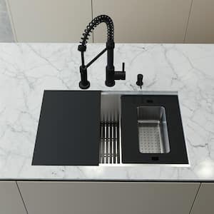 Hampton 28" Stainless Steel Single Bowl Workstation Undermount Kitchen Sink with Matte Black Faucet and Accessories