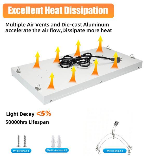 Honbei 2 ft. 500-Watt Equivalent Integrated LED White High Bay Light, 5000K Daylight Linear Hanging Light for Warehouse 2Pack
