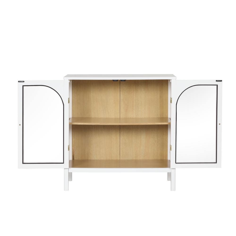 Mason Accent Sideboard Buffet with Glass Doors And Adjustable Shelves, Clear Glass/White/Light Oak, Set of 2