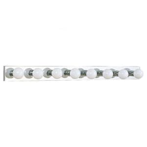 Center Stage 48 in. 8-Light Chrome Traditional Wall Dressing Room Hollywood Bathroom Vanity Bar Light