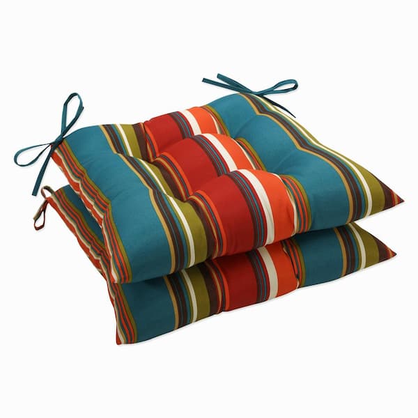 Pillow Perfect Striped 19 x 19 2-Piece Outdoor Dining chair Cushion in Red/Brown Westport