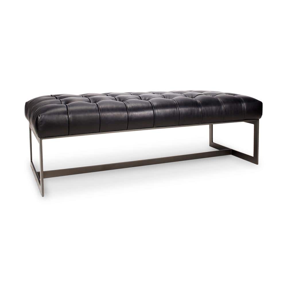 Wyatt 54'' Black Top-Grain Leather and Iron Bench