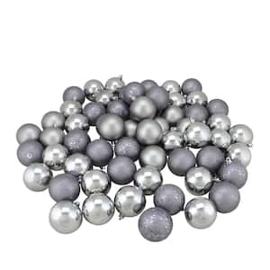 2.5 in. (60 mm) Shatterproof Pewter Gray 4-Finish Christmas Ball Ornaments (60-Count)