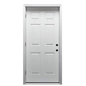 30 in. x 80 in. Right-Hand/Outswing 6-Panel Classic Primed Fiberglass Smooth Prehung Front Door on 4-9/16 in. Frame