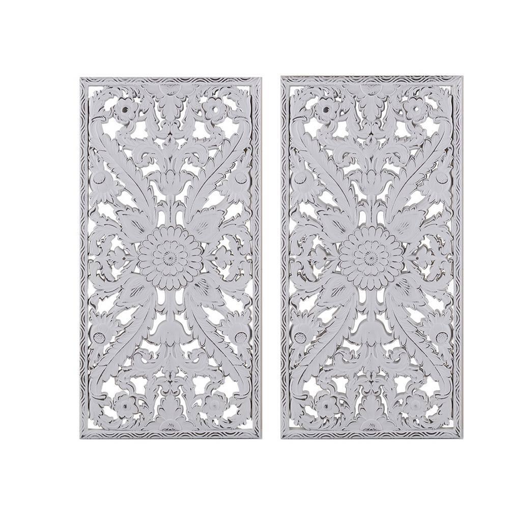 15.75 in. x 31.5 in. Distressed Carved Wood by Madison Park Framed Wooden W