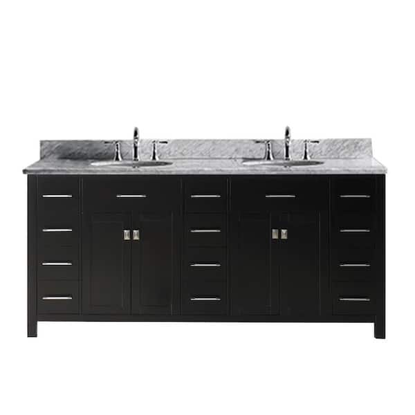 Virtu USA Caroline Parkway 72 in. W Bath Vanity in Espresso with Marble Vanity Top in White with Round Basin