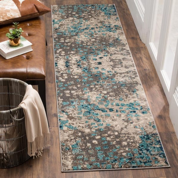 Monaco Gray/Light Blue 2 ft. x 12 ft. Geometric Runner Rug
