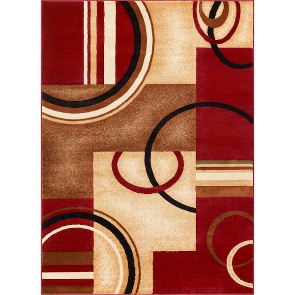 Barclay Arcs and Shapes Red 4 ft. x 5 ft. Modern Geometric Area Rug
