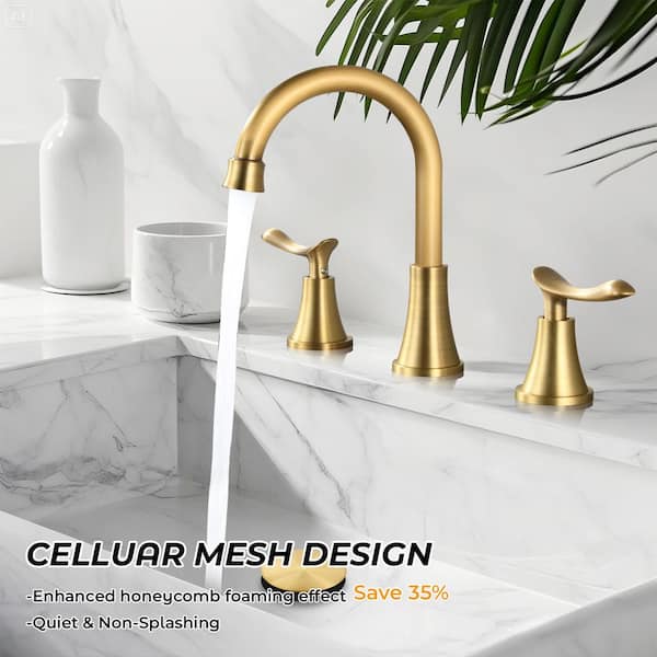 Double Handle 8 in. Widespread Bathroom Faucet 3-Hole Bathroom Sink Faucet in Polished Gold (2-Pack)