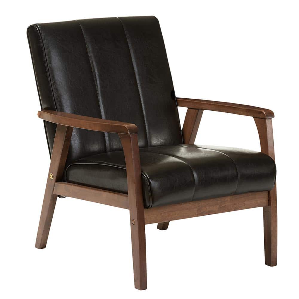 Nikko Compact Mid-Century Black Faux Leather Wooden Accent Chair