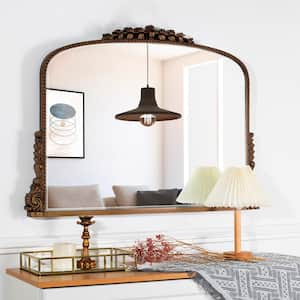 Vintage 35.4 in. W x 23.6 in. H Resin Frame Arch Antiqued Gold Mirror Decorative Mirror for Wall