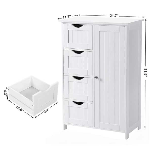 White for sale online Topeakmart Bathroom Floor Cabinet Wooden Free Standing Storage Organizer with 4 Drawers 