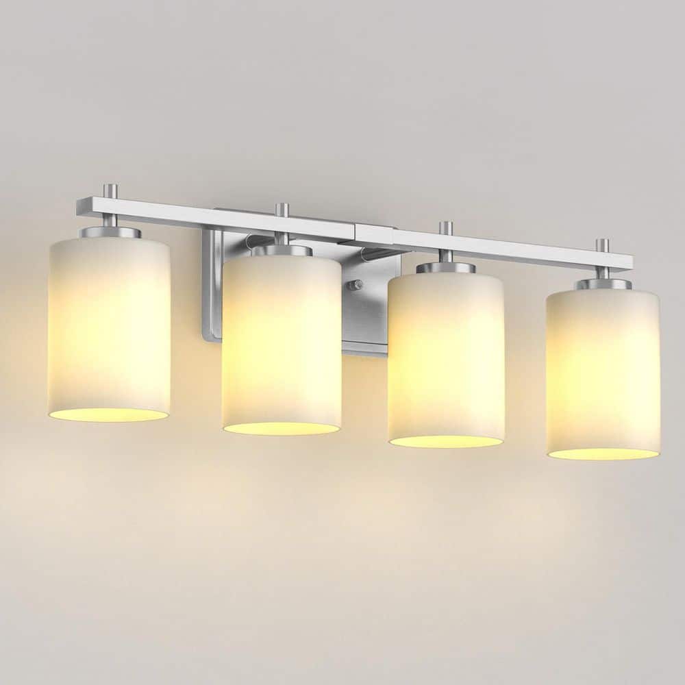 24 in. 4-Light Bathroom Vanity Light with Nickel Iron Frame and Frosted Glass Shade price history on PriceWatchPro