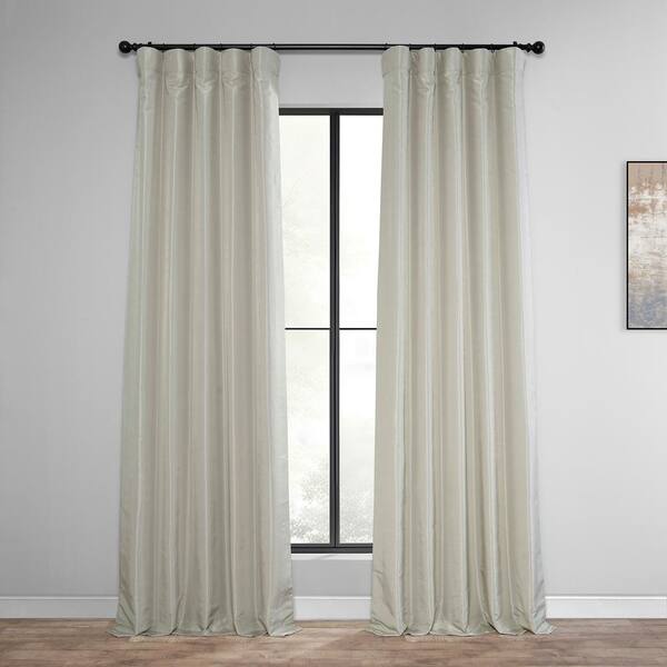 Exclusive Fabrics & Furnishings Mist Grey Gray Vintage Textured Faux Dupioni Silk Curtain 50 in. W x 84 in. L Rod Pocket Blackout Curtain (Single Panel)