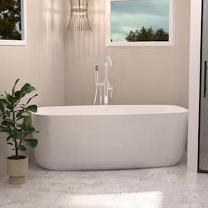 59 in. Acrylic Flatbottom Freestanding Center Drain Soaking Non-Whirlpool Bathtub in White