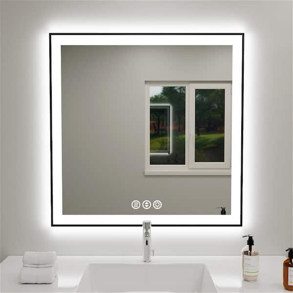 MYCASS 36 in. W x 36 in. H Square Framed LED Waterproof Wall Mount Bathroom Vanity Mirror with Anti-Fog and Memory Function