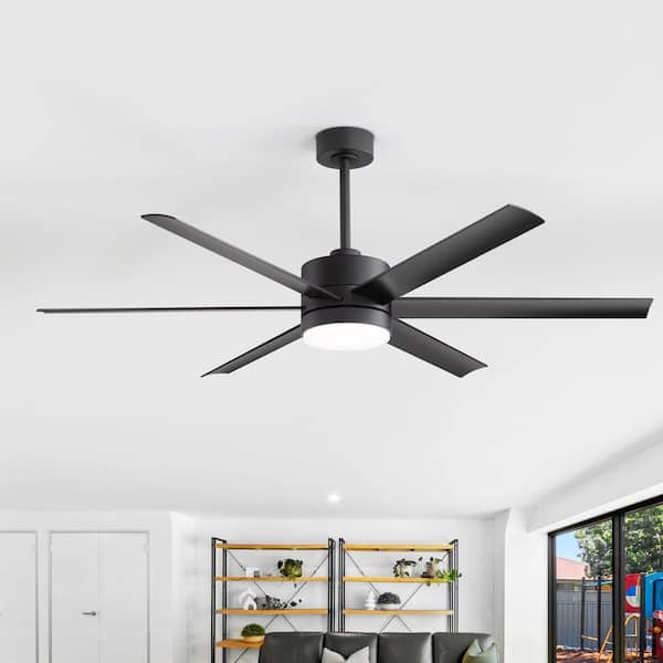Gladys 60 in. Indoor Black Windmill Ceiling Fan with Color-Changing LED Light, Downrod, 6-Black Blades and Remote