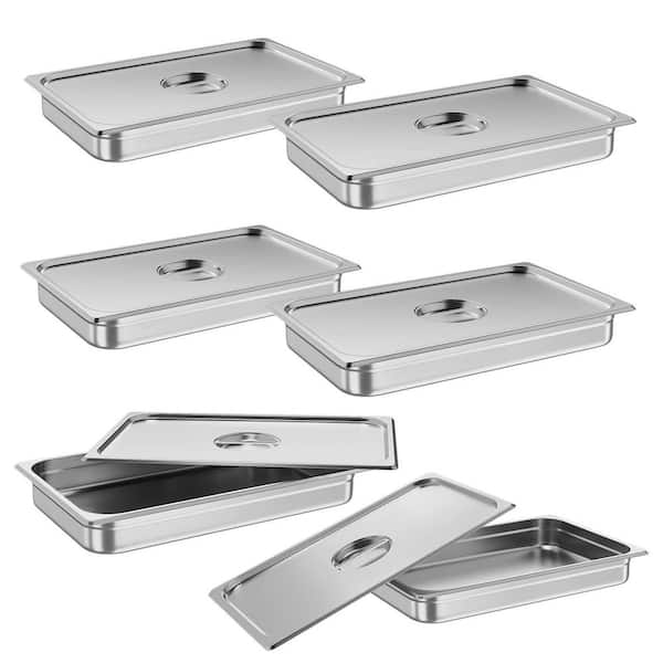 6-Piece Stainless Steel Steam Table Hotel Pans, 20.9 x 12.8 x 2 in. Roasting Pan Set with Lid