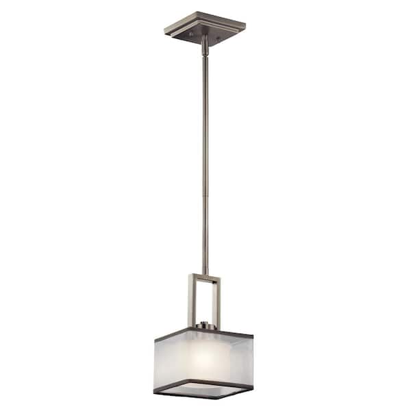 KICHLER Kailey 1-Light Brushed Nickel Transitional Shaded Kitchen Mini Pendant Hanging Light with Organza Shade