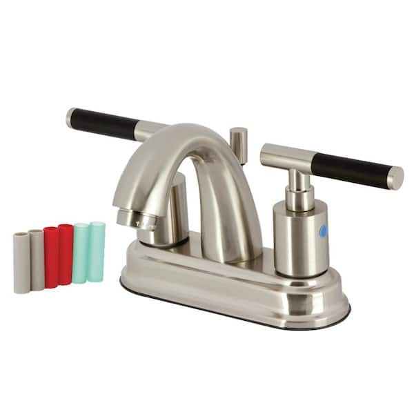 Kingston Brass Kaiser 4 in. Centerset 2-Handle Bathroom Faucet with Plastic Pop-Up in Brushed Nickel