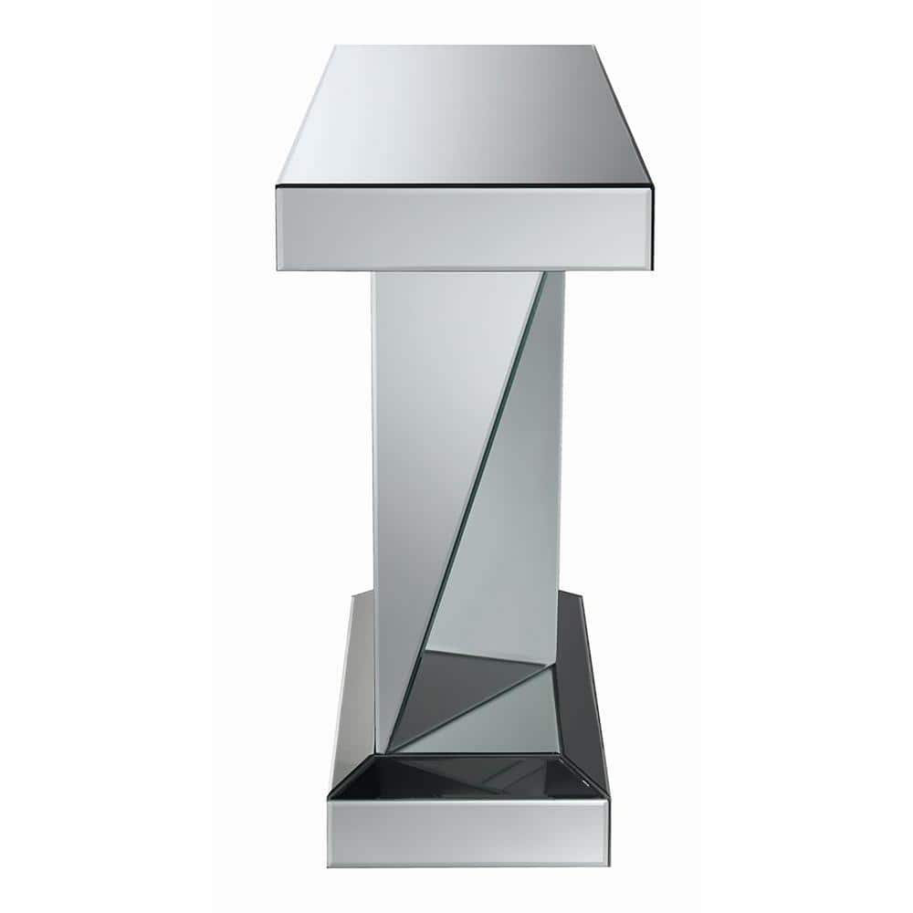 Silver Mirrored Rectangular Sofa Table with Triangle Detailing
