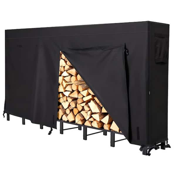 94.88 in. Black Iron Firewood Rack with Weather-Resistant Cover