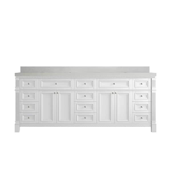 Willow Collections Paris 84 in. W x 22 in. D x 36 in. H Double Sink Bath Vanity in White with 2 in. Carrara qt. Top