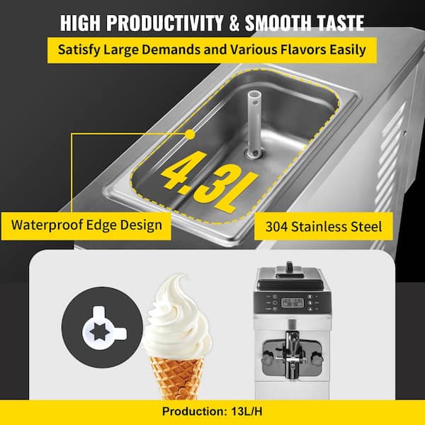 VEVOR Commercial Soft Ice Cream Machine, 3 Flavors Ice Cream Machine, 18-28  L/H (4.8-7.4 Gal/H) Gelato Machine Commercial, 2200W Countertop Commercial  Yogurt Maker Machine, With LED Intelligent Panel 