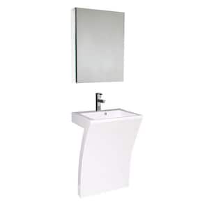 Quadro 23 in. Vanity in White with Acrylic Vanity Top in White with White Basin and Mirrored Medicine Cabinet