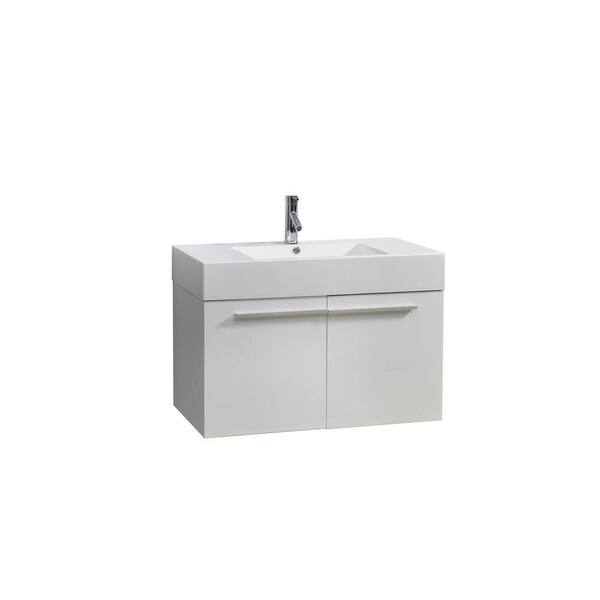 Virtu USA Midori 35.43 in. W Single Basin Bathroom Vanity in Gloss White with Poly-Marble Vanity Top in White with White Basin