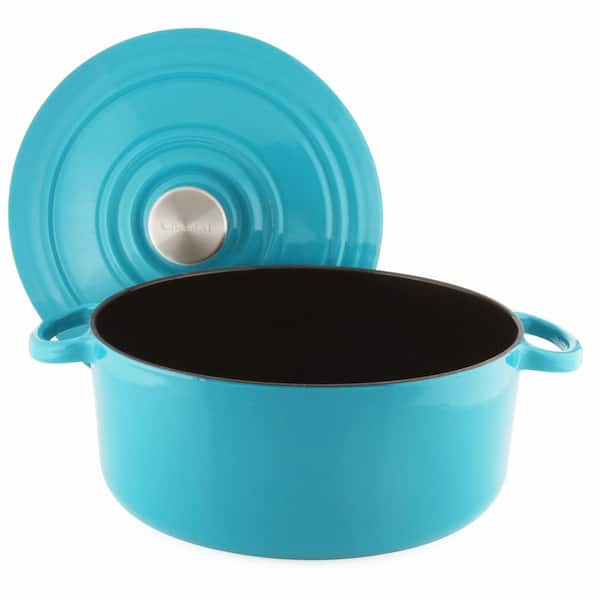 Food Network Enamel Cast Iron Round Dark Blue Dutch Oven Pot w/Lid