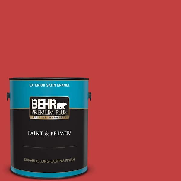 BEHR PREMIUM PLUS 1 gal. #150B-7 Poinsettia Satin Enamel Exterior Paint & Primer
