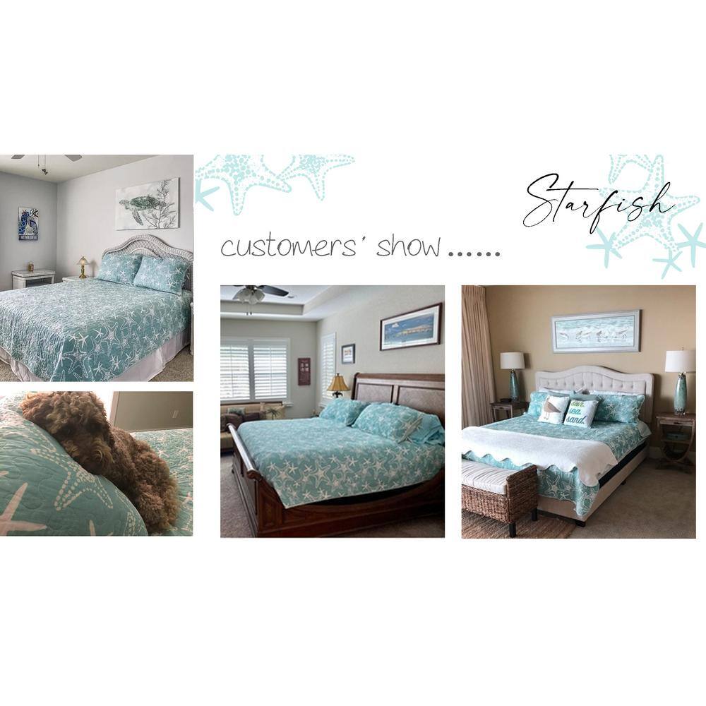 King Blue Cotton Reversible Nautical Quilt Set