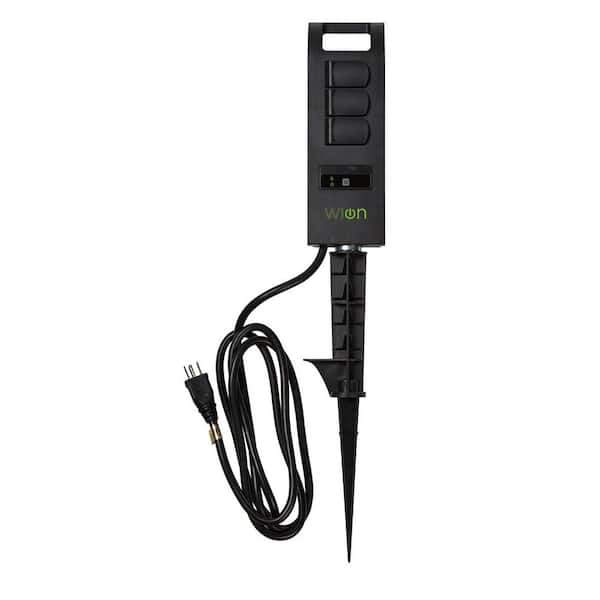 Woods 10-Amp WiOn Outdoor Plug-In Wi-Fi Wireless Switch 3-Outlet Yard Stake Timer with 6 ft. Cord, Black