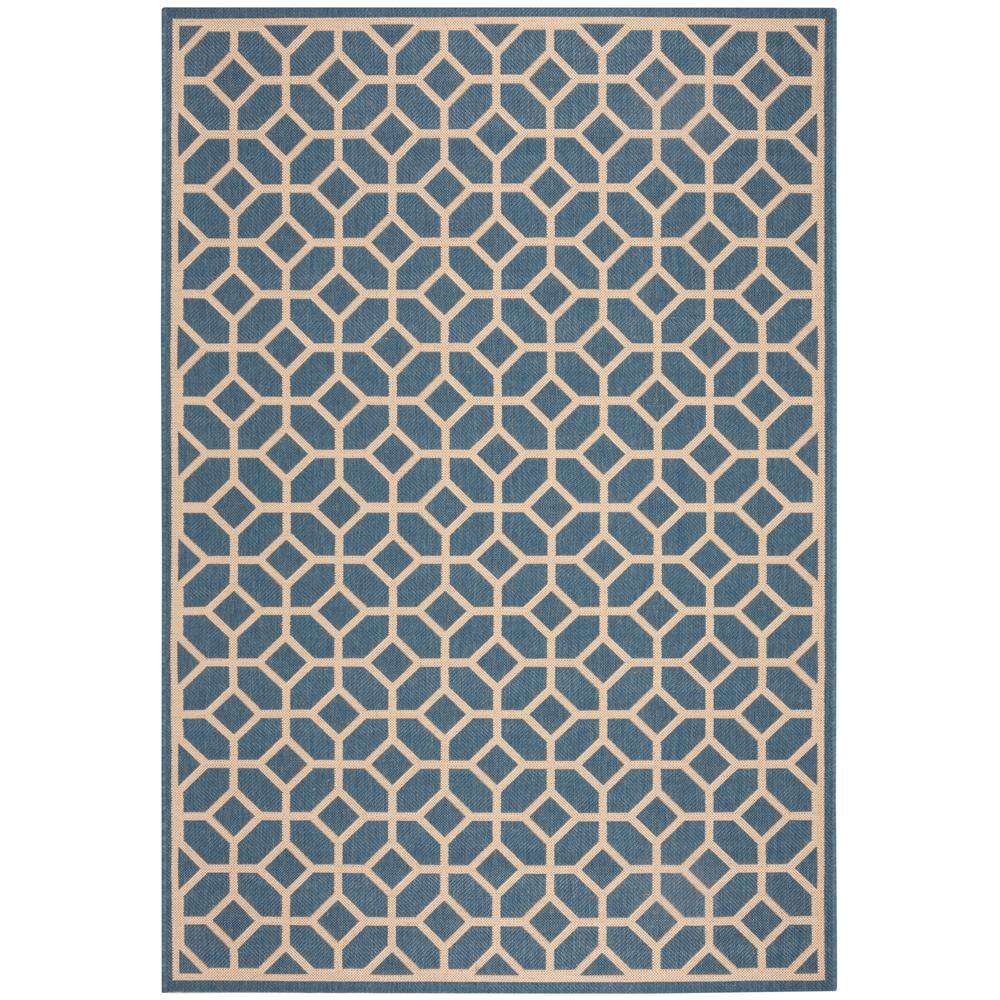 Blue and Creme Geometric Synthetic Indoor/Outdoor Accent Rug 2'-2" x 4'