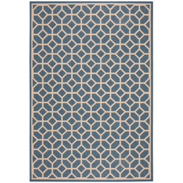 SAFAVIEH Beach House Blue/Creme Doormat 2 ft. x 4 ft. Latticework Geometric Indoor/Outdoor Area Rug