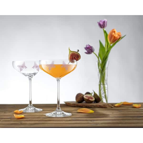 JoyJolt Meadow Butterfly 14 oz. Crystal Stemmed Martini Coupe Glass Set  (Set of 2) JME10165 - The Home Depot