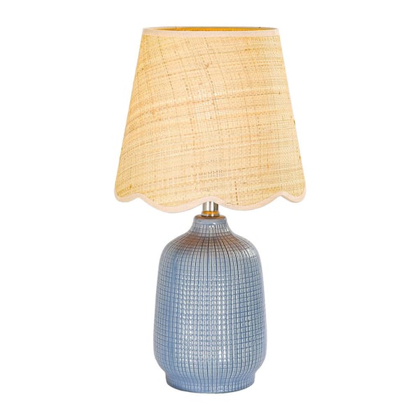 Uixe 18.9 in. Navy Blue Ceramic Table Lamp with Cone-Shaped Lampshade (Set of 1)