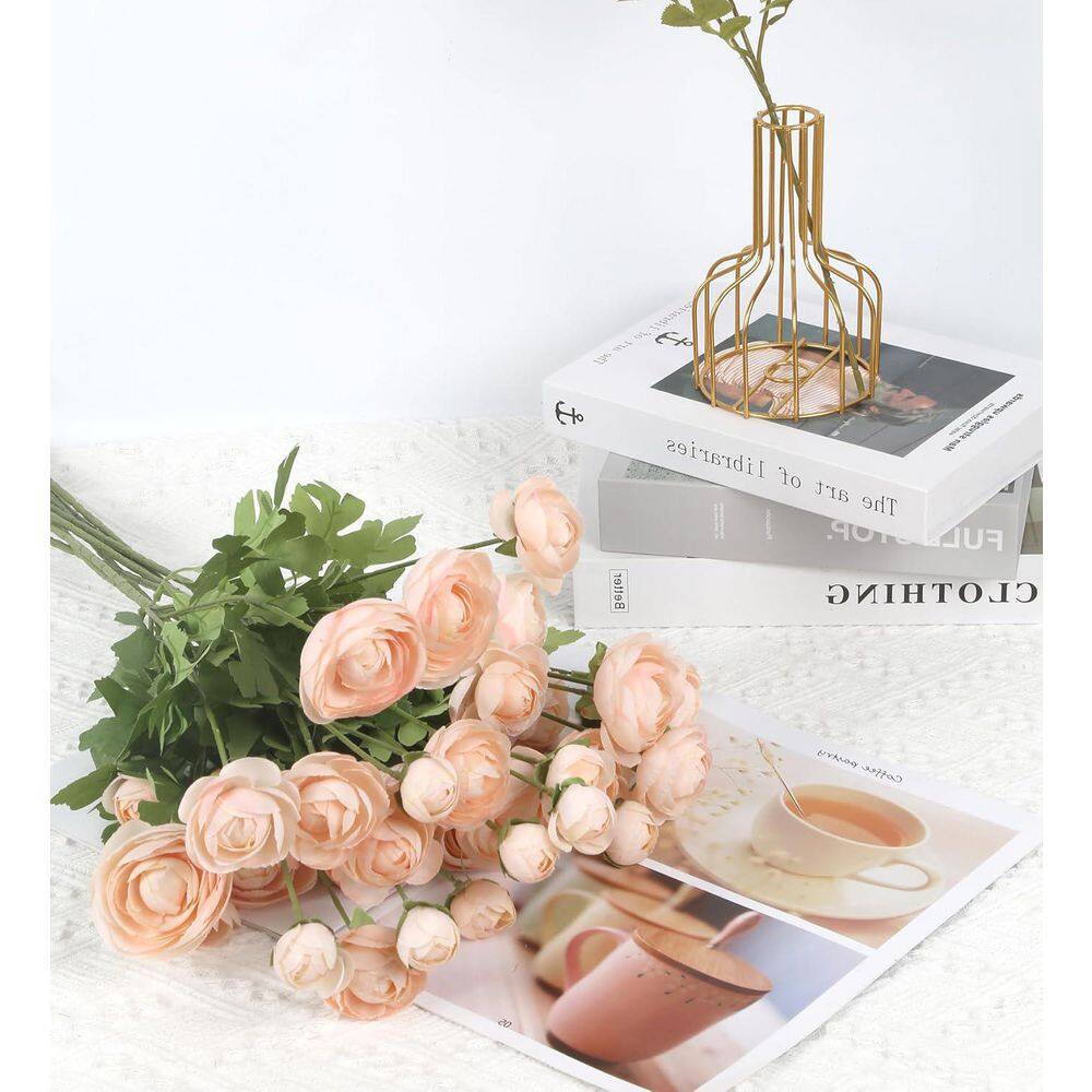 8-Piece 23 in. Beige Ranunculus Artificial Silk Flowers - Thumbnail 3