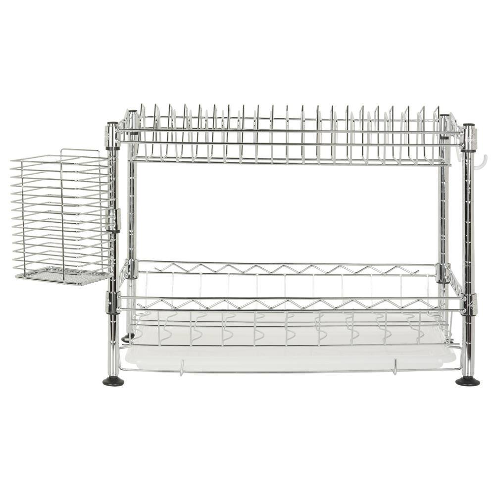 Brooklyn 19" Chrome Adjustable 2-Tier Dish Rack with Utensil Holder
