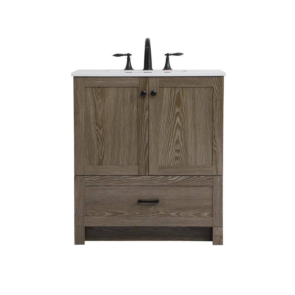 Weathered Oak 30" Single Bathroom Vanity with Porcelain Sink